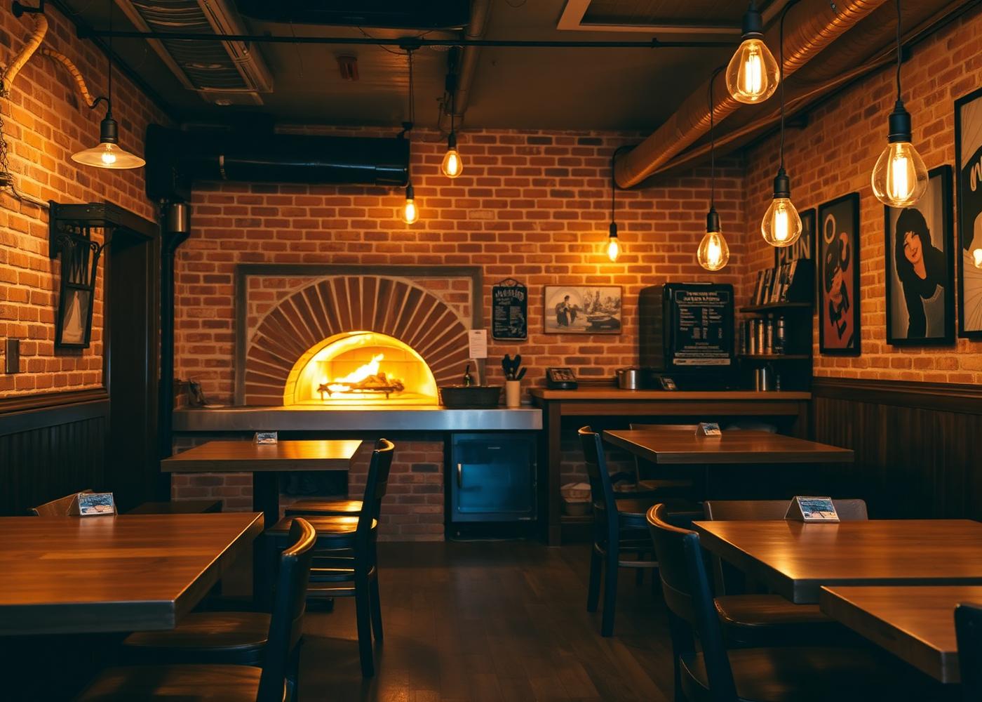 Cozy open-air interior of La Pizzaria El Roma with the wood-fired oven